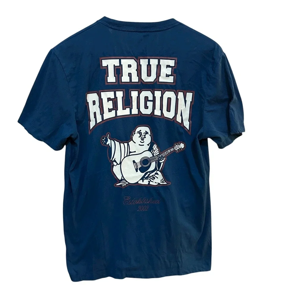 True Religion Mens Short Sleeve T Shirt Blue Streetwear Y2K Casual‎ Size M